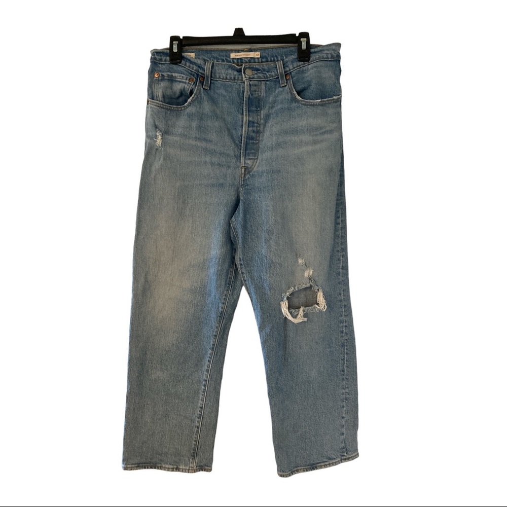 LEVIS Ribcage Straight Jeans Womens 32 Blue High Rise Ankle Light Wash Tag 32x27